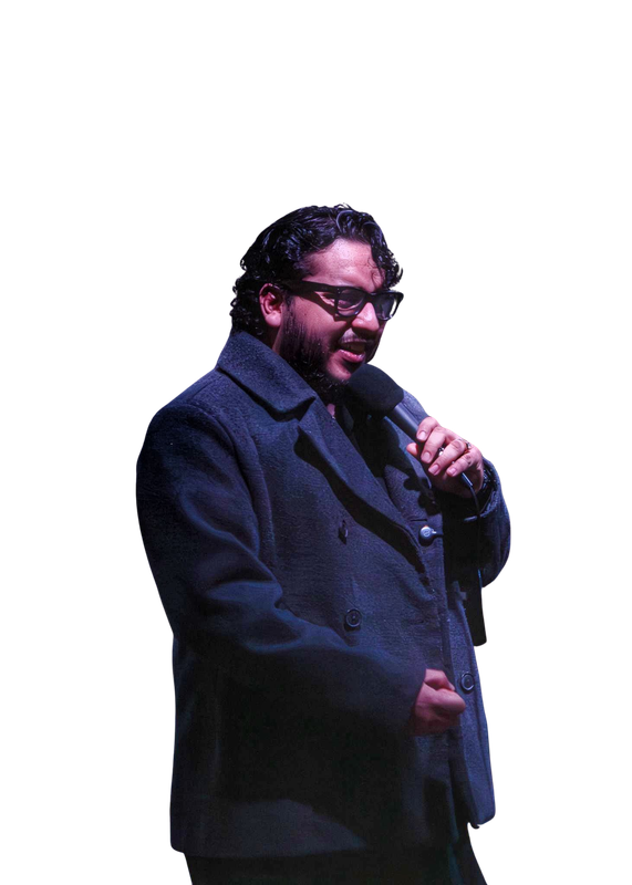 Jefferson Rojas, founder of JR Global Productions, on stage with a microphone